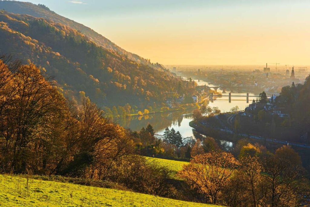 Scenic view of Heidelberg, surrounded by hills and the Neckar River