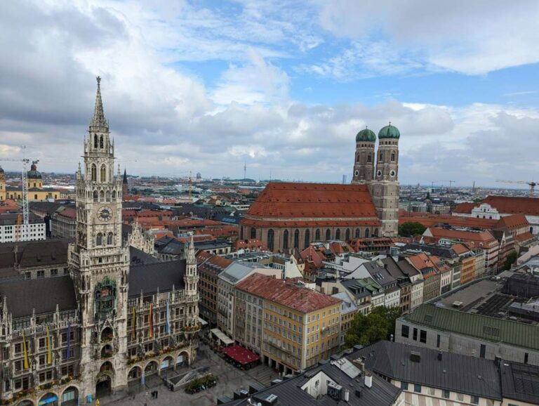 Panoramic view of Munich with the New Town Hall and Frauenkirche