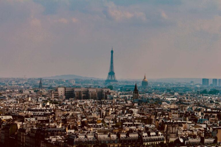 Panoramic view of Paris with the Eiffel Tower in the distance