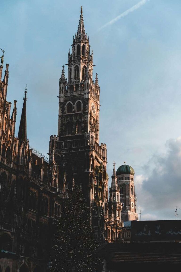 Close-up of the ornate gothic tower of Munich's Town Hall