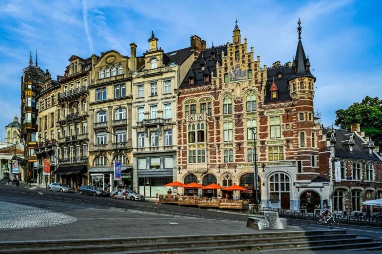 Charming historical buildings on a street in Brussels' old town