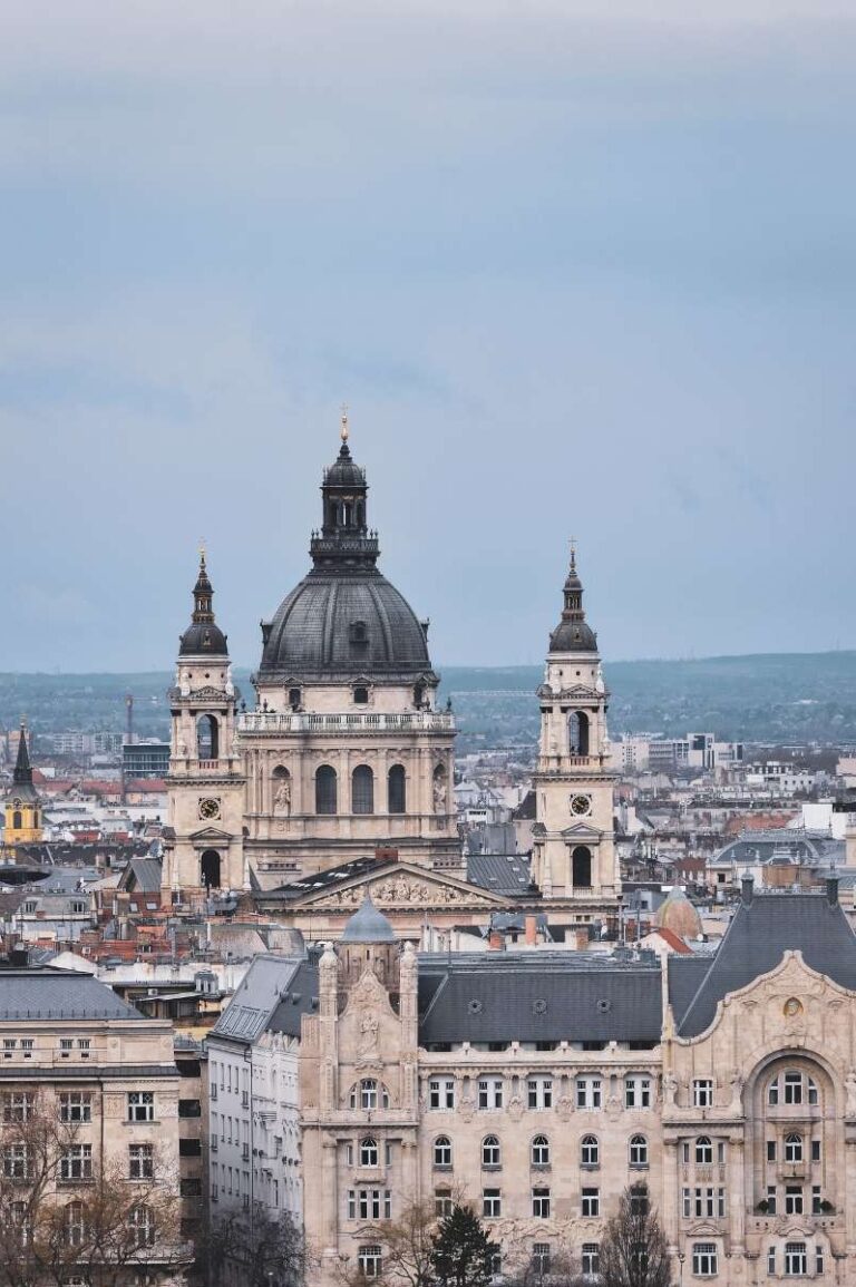 St. Stephen's Basilica domes rising above Budapest cityscape