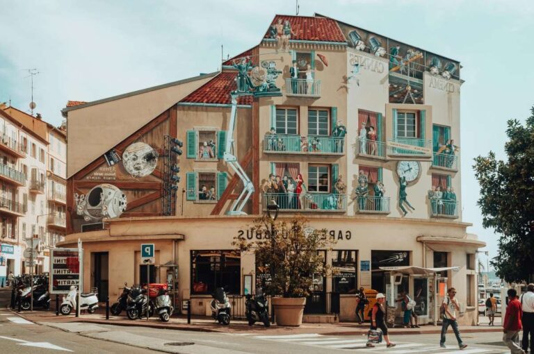 Colorful mural on Cannes bus station