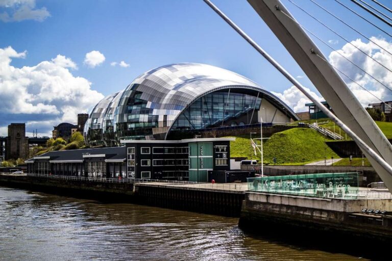 The modern architecture of Sage Gateshead by the River Tyne