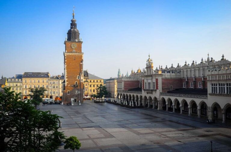 View of Krakow's Main Market Square with historical buildings