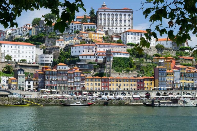 Porto riverside with colorful buildings and trees