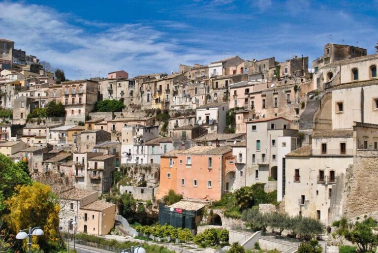 Colorful hillside buildings of Ragusa's historic old town