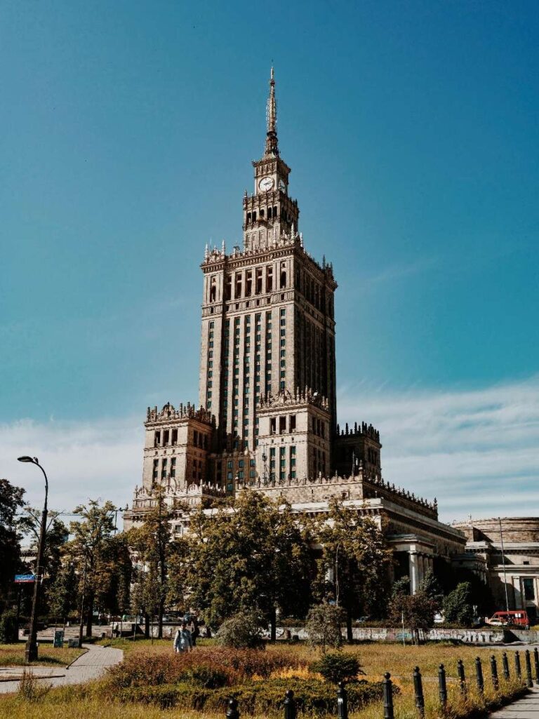 Front view of Warsaw's Palace of Culture and Science