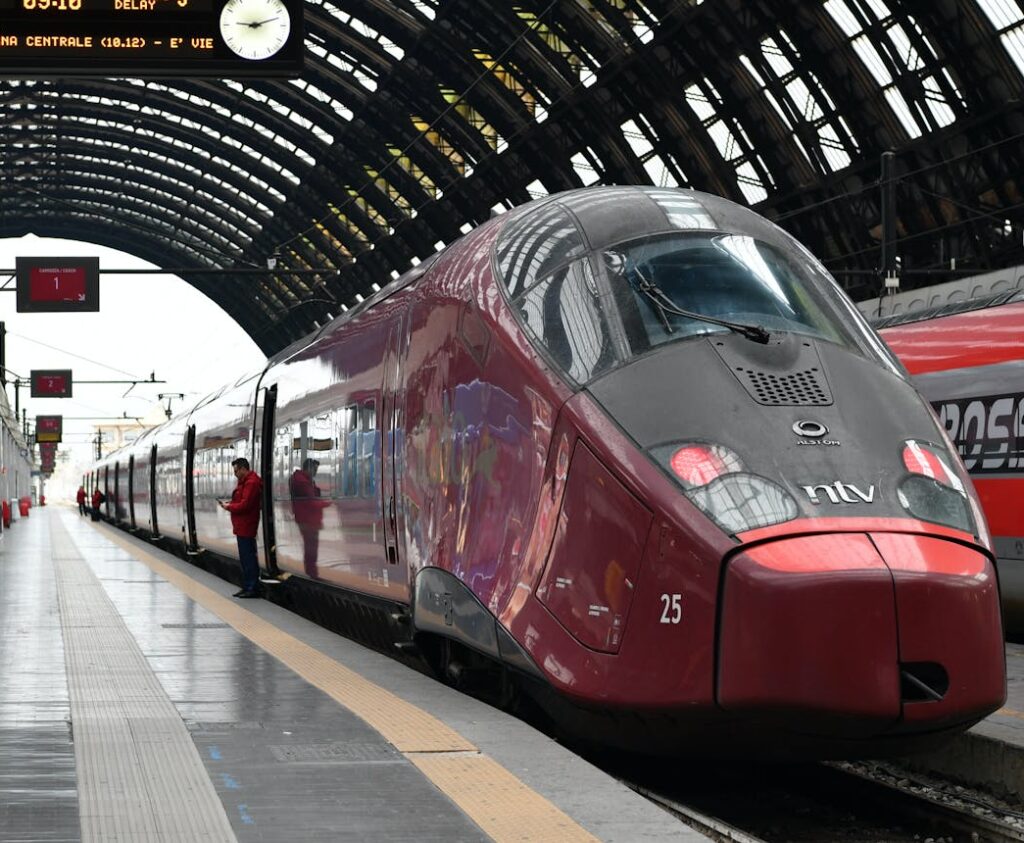 a Frecciarossa train at an Italian train station