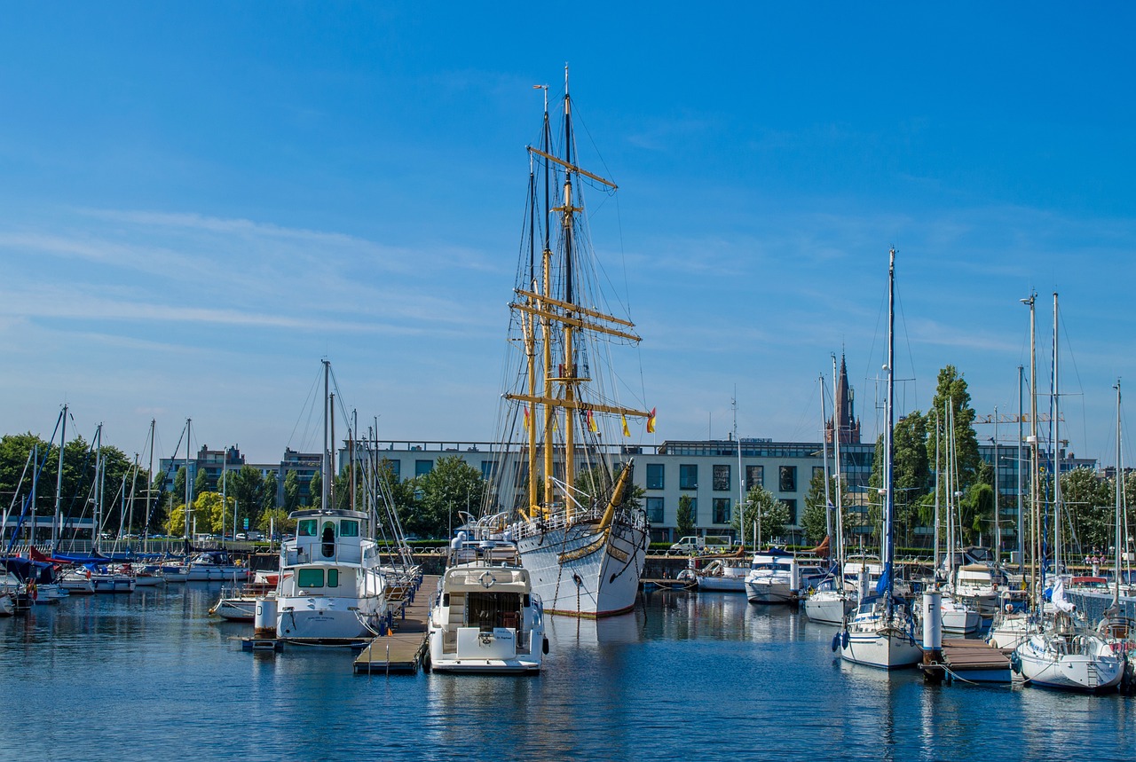 boats in the harbour of Ostend in Belgium with entry to the north sea