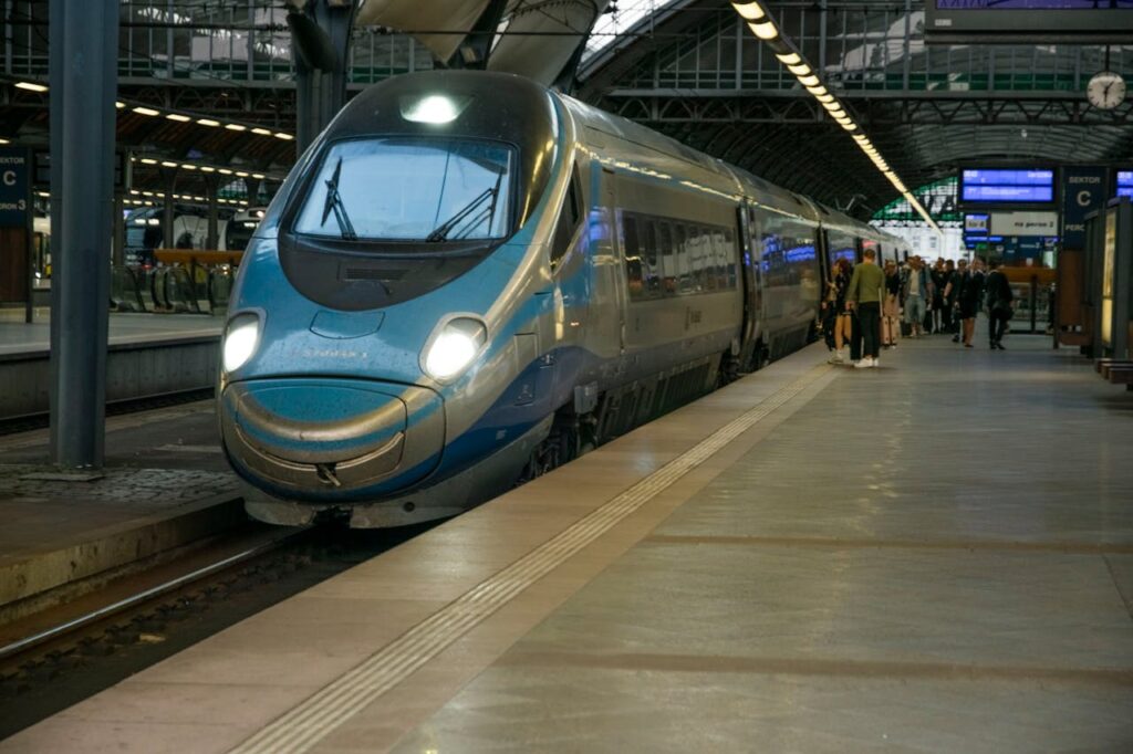 PKP high speed train stopping in station of Wroclaw in Poland