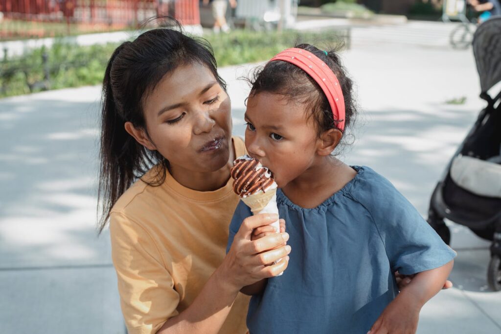 family eating ice cream on their vacations